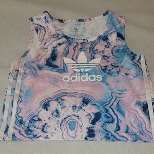 Adidas Marble Pink and Blue Cropped Tank Top